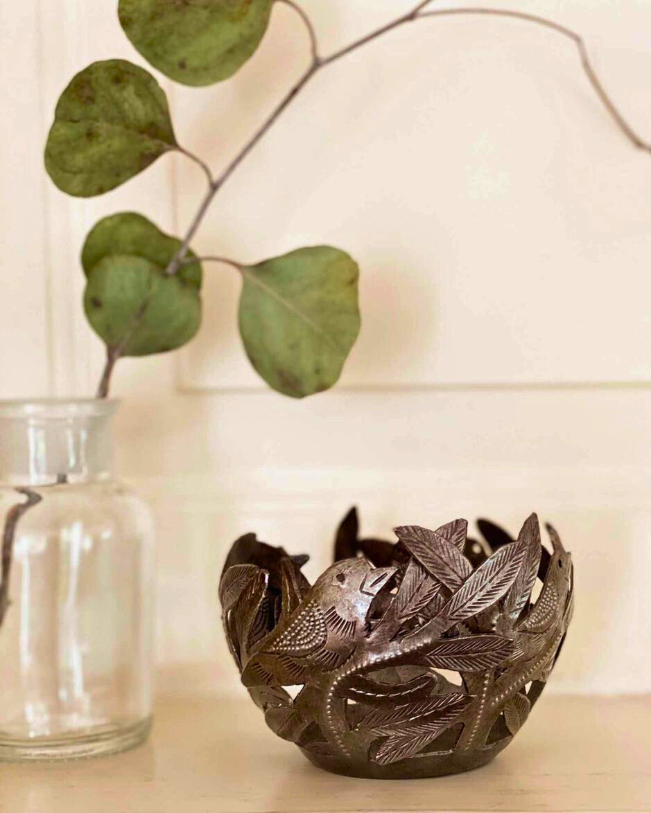 Bird Haitian Metal Drum Votive Holder