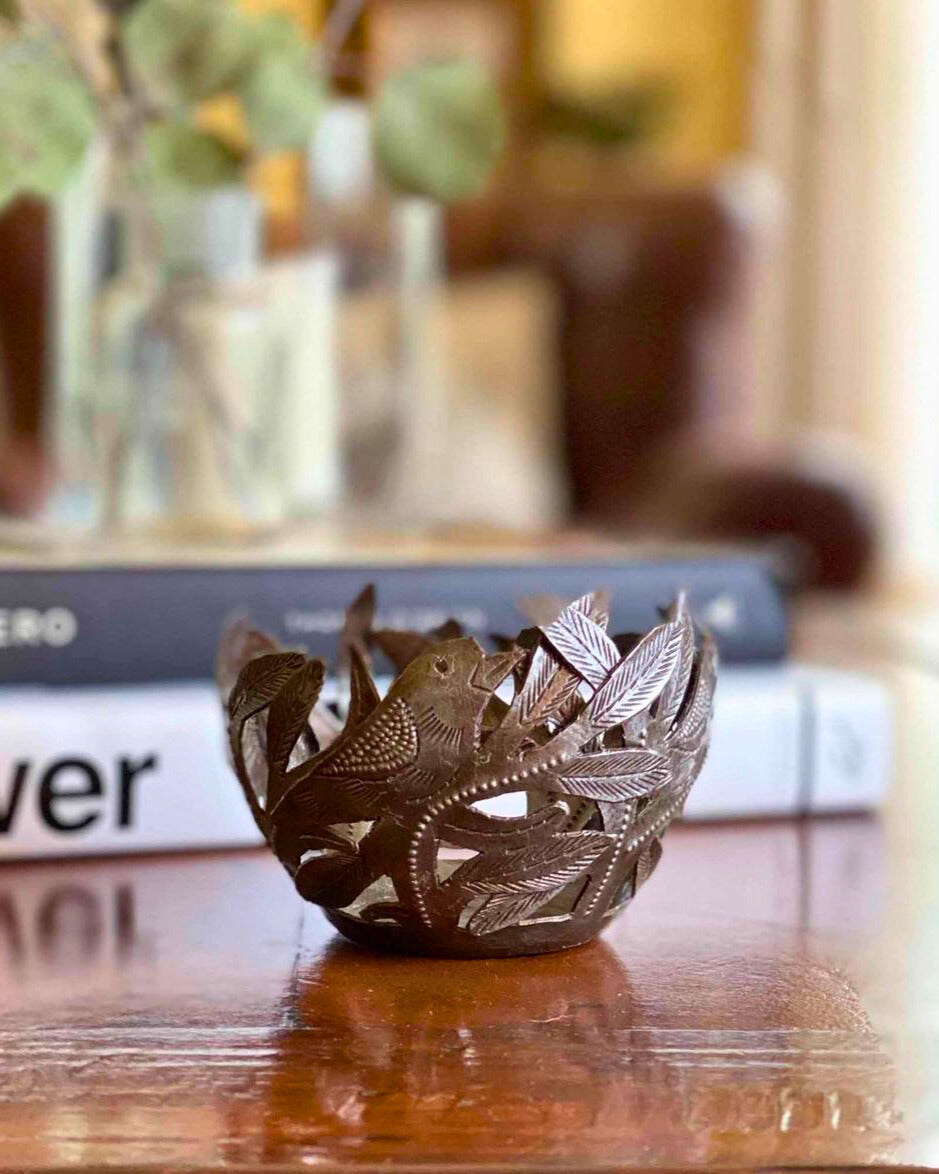 Bird Haitian Metal Drum Votive Holder