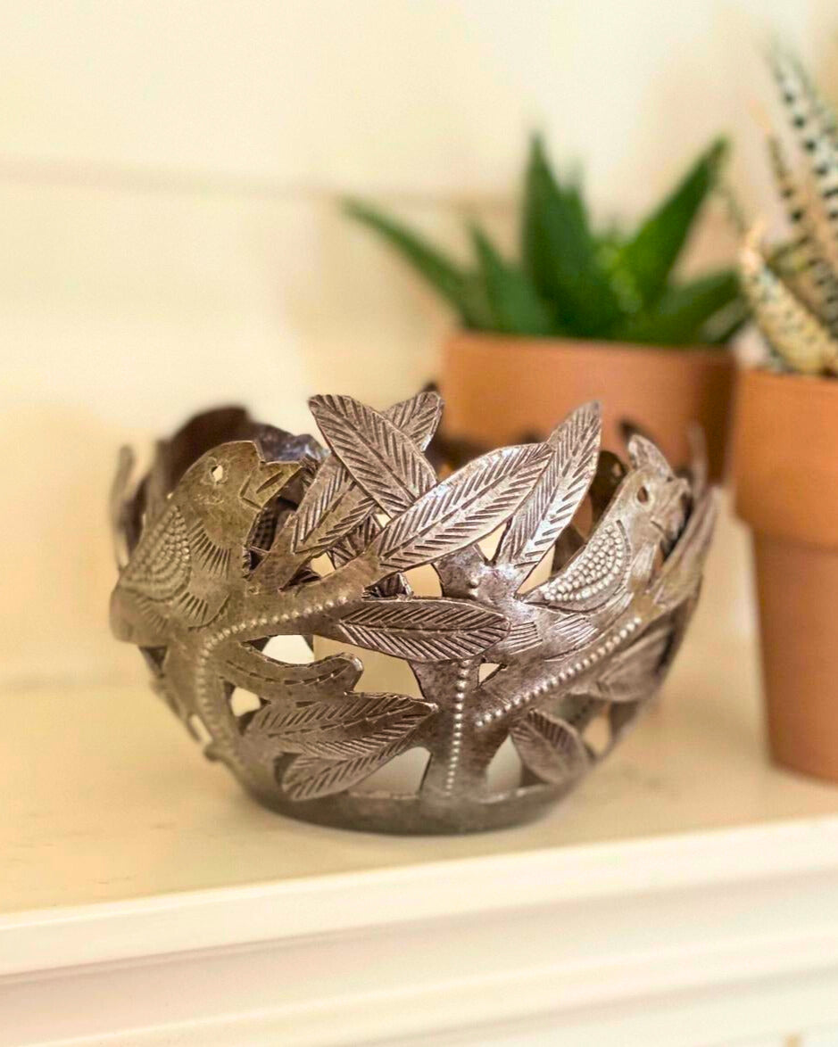 Bird Haitian Metal Drum Votive Holder