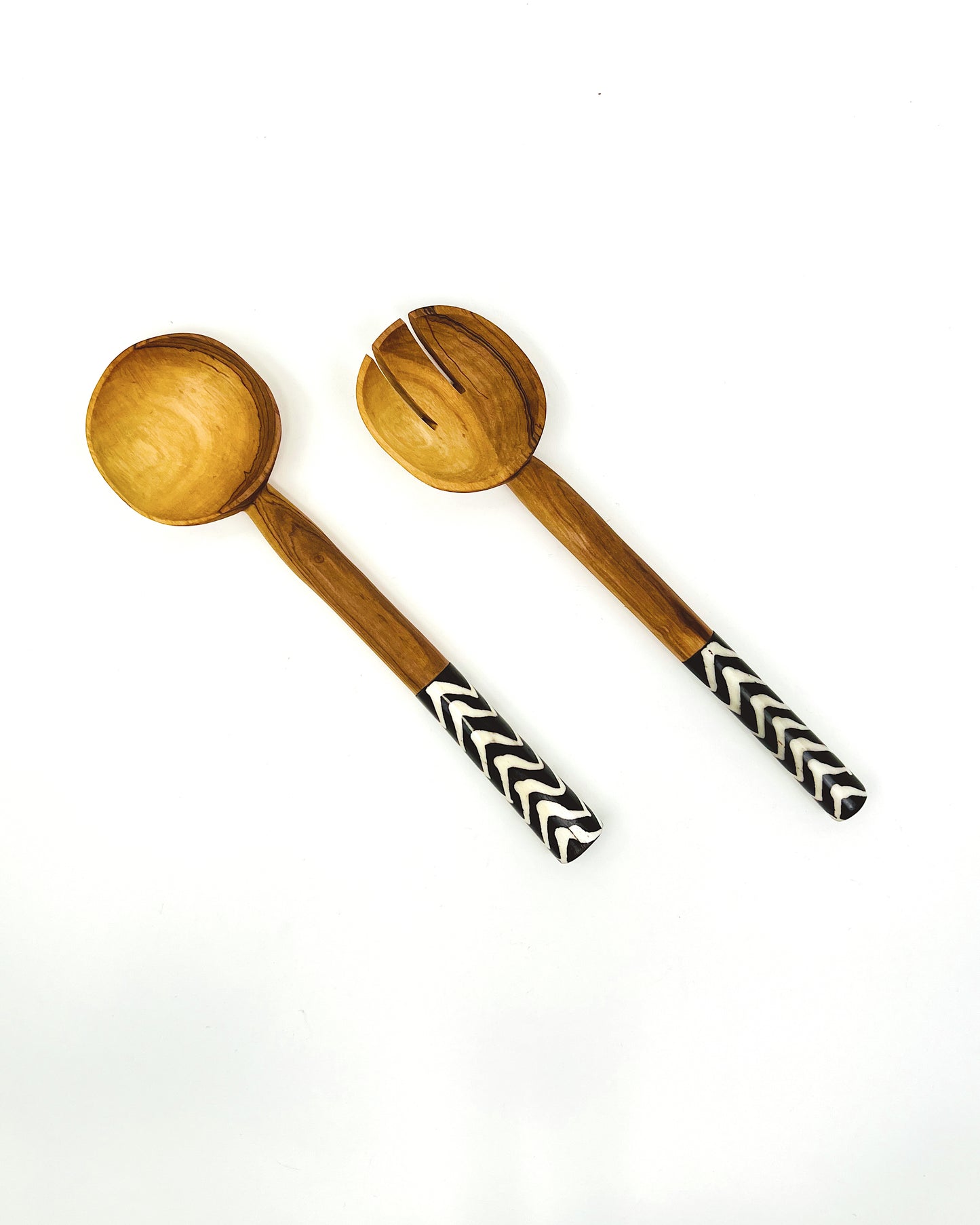 Adamu Olive Batik Bone Salad Server (Set of 2)