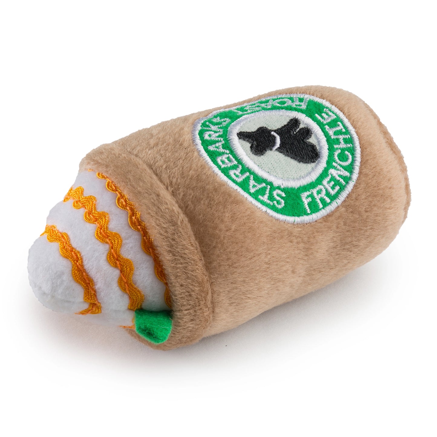 Starbarks Frenchie Roast w/ Straw Squeaker Dog Toy (Large)