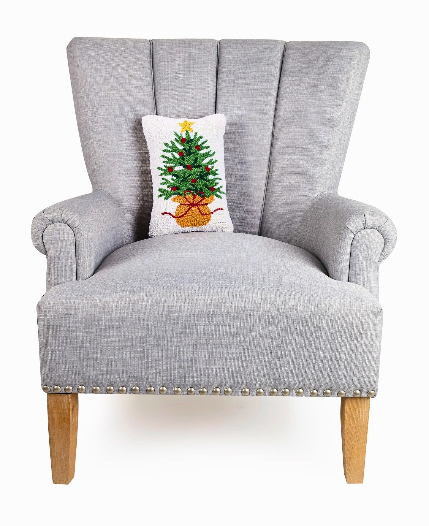 Christmas Tree Wool Hooked Pillow (8x12)