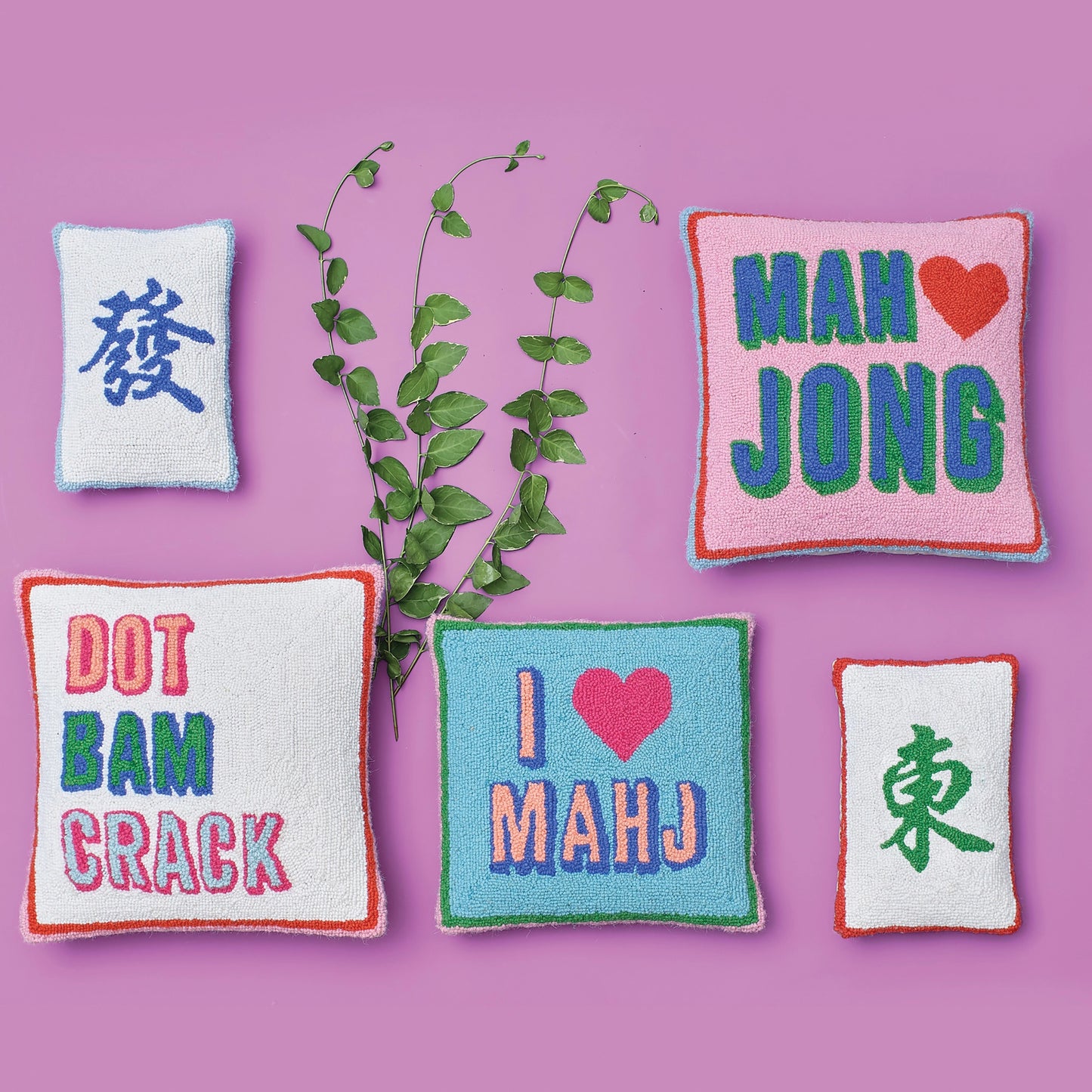 Mahjong Wool Hooked Pillow (16x16)