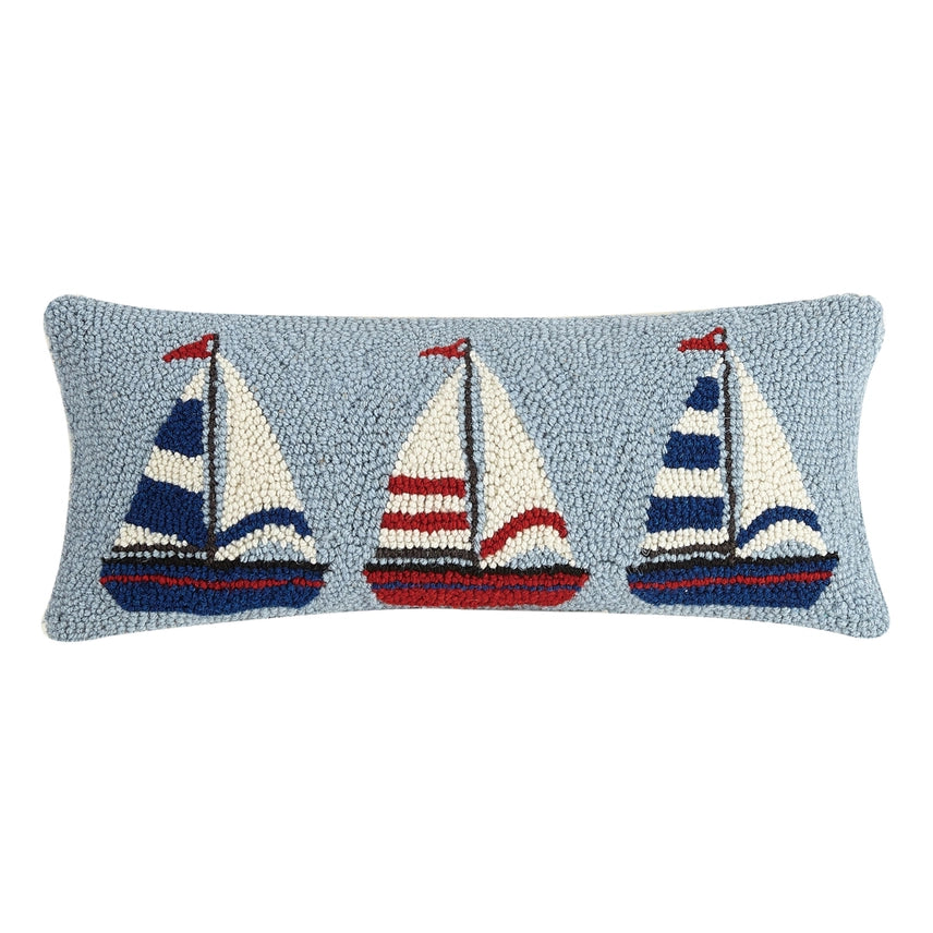 Sailboats Wool Hook Pillow (20x8)