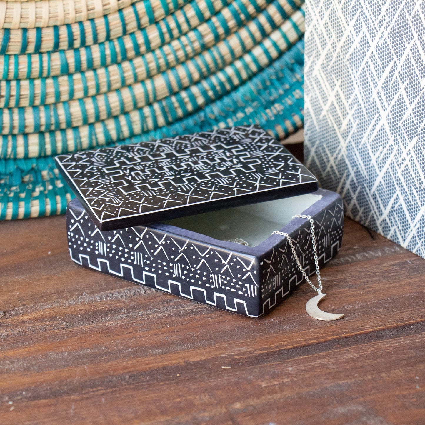 Tribal Etching Soapstone Box