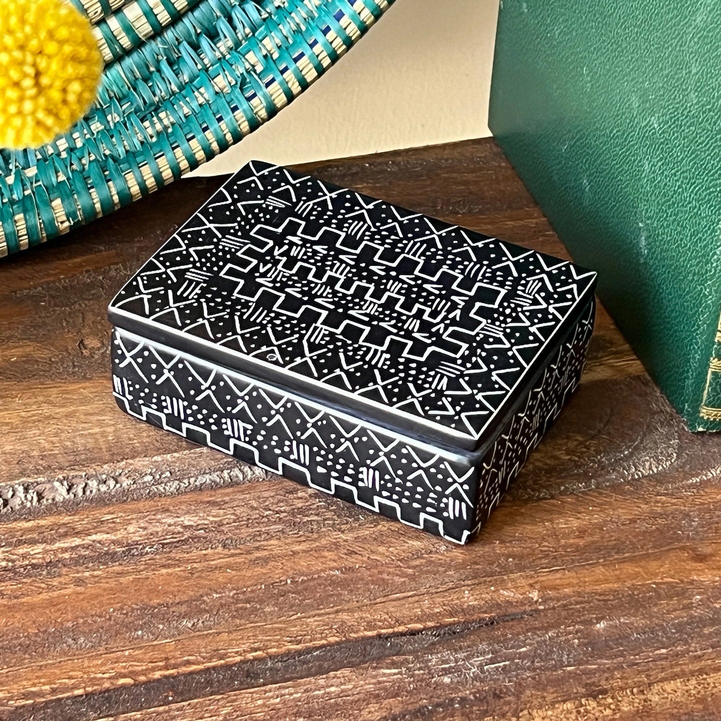Tribal Etching Soapstone Box
