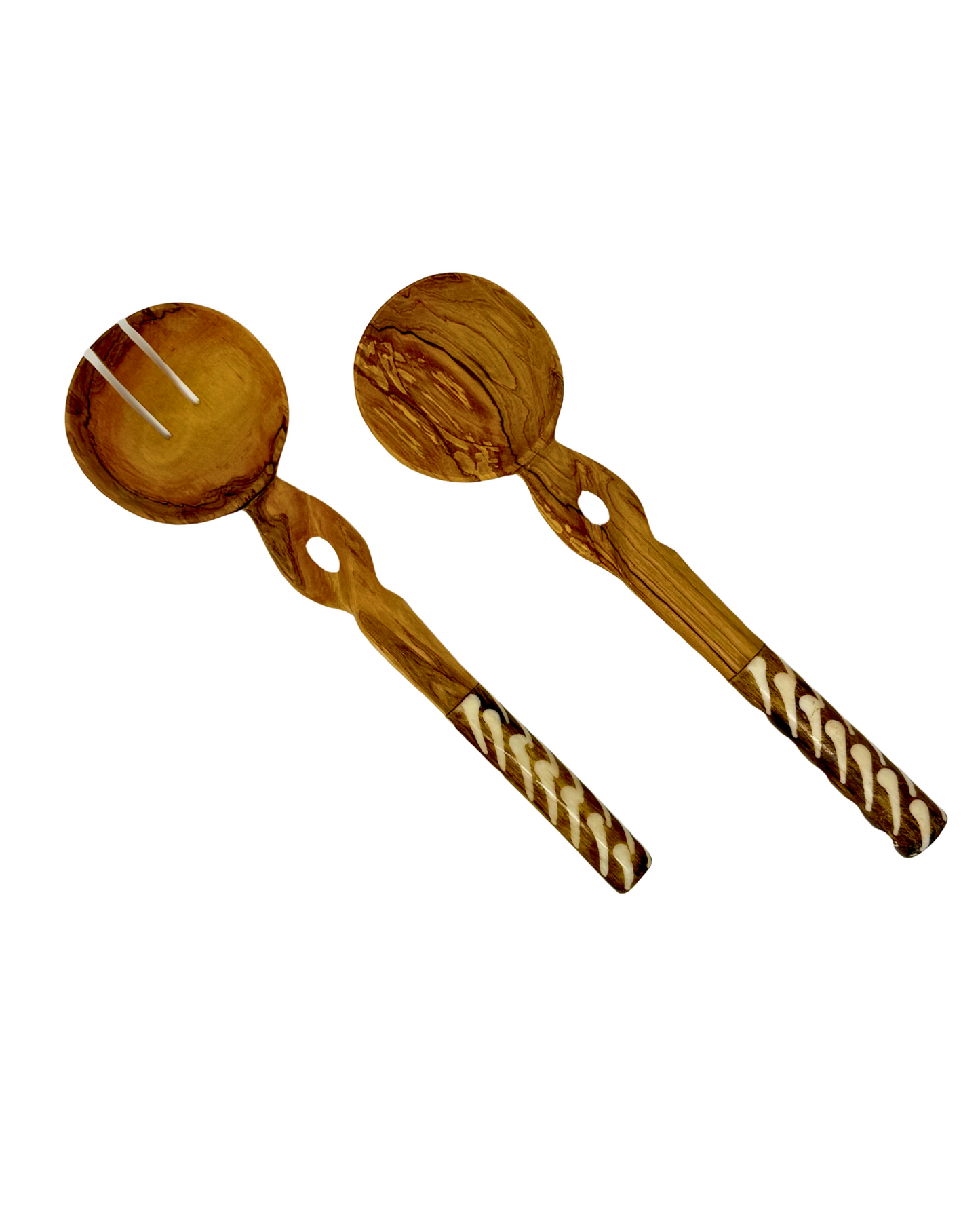 Twisted Batik Light Brown Olive Wood Salad Server (Set of 2)