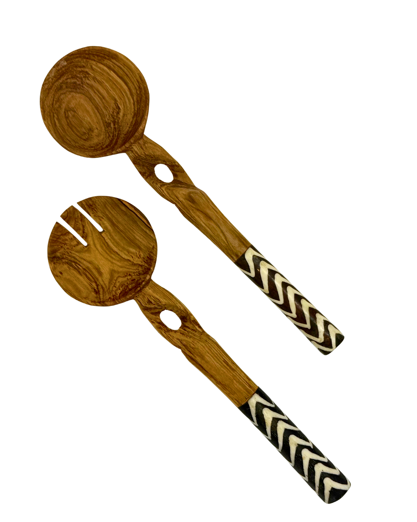 Twisted Batik Dark Brown Olive Wood Salad Server (Set of 2)