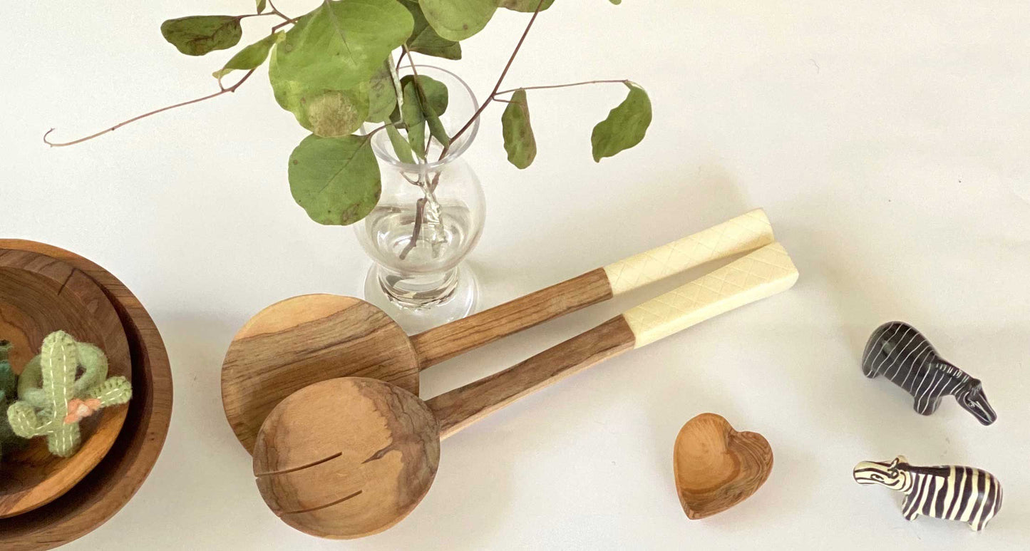 Etched Bone Inlay Salad Server (Set of 2)