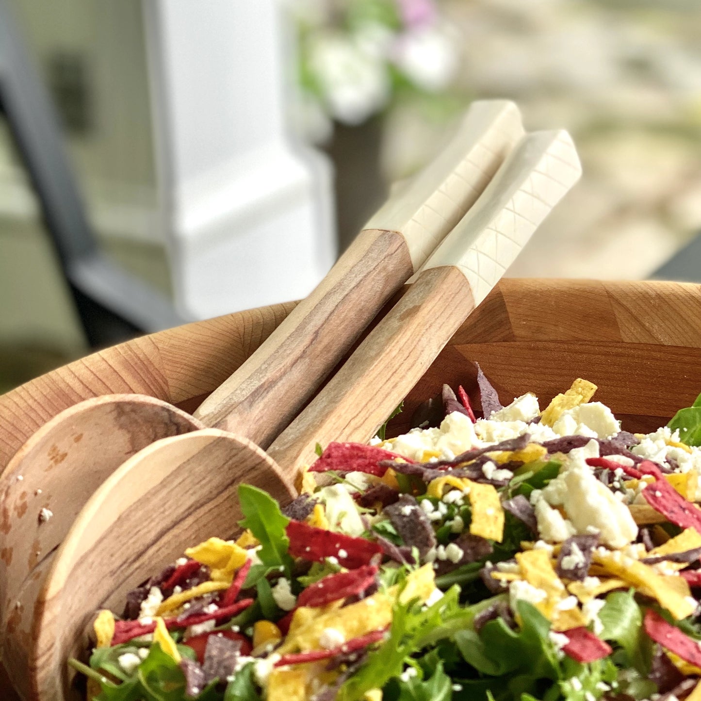Etched Bone Inlay Salad Server (Set of 2)