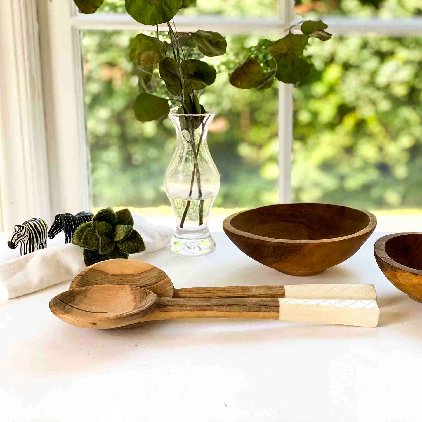 Etched Bone Inlay Salad Server (Set of 2)