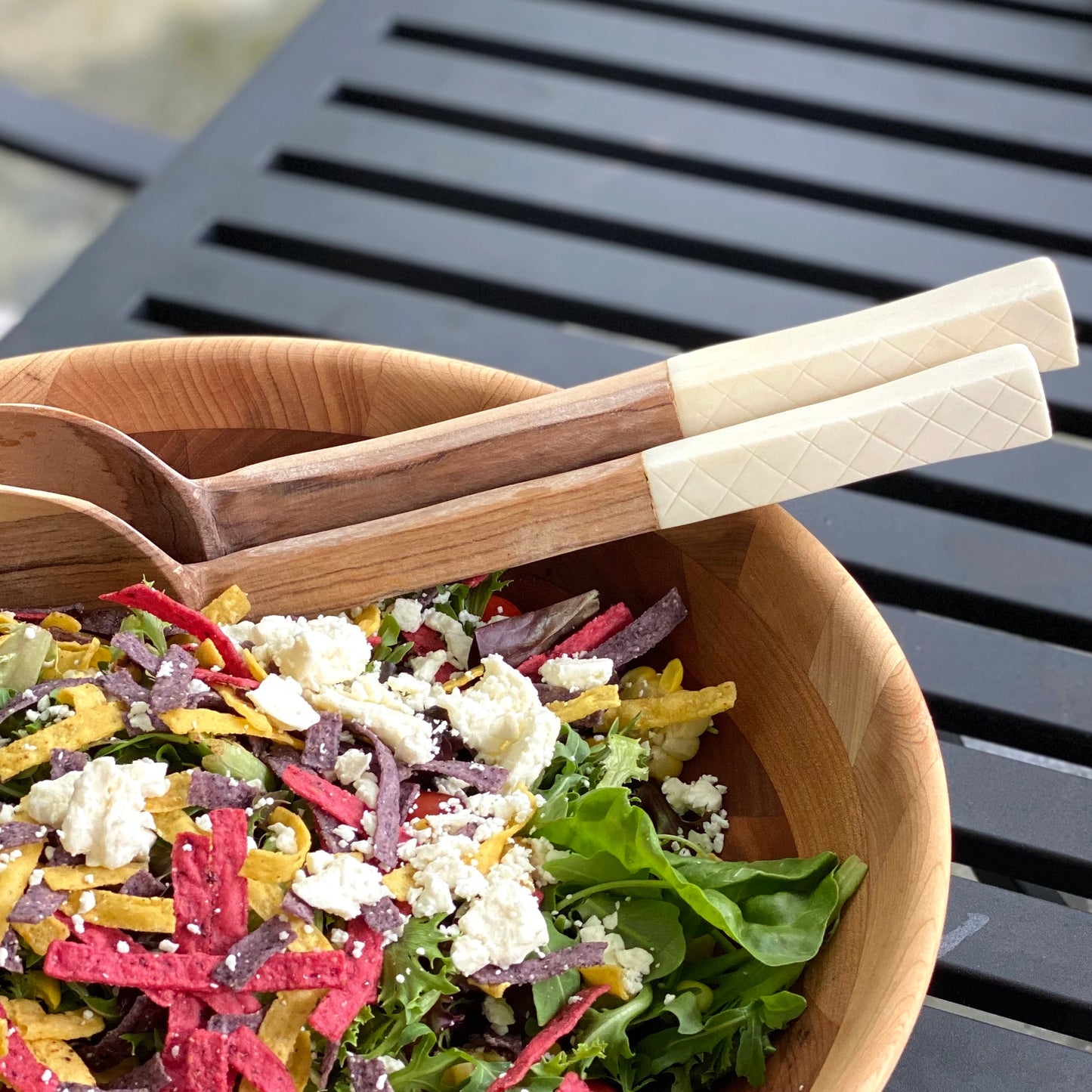 Etched Bone Inlay Salad Server (Set of 2)