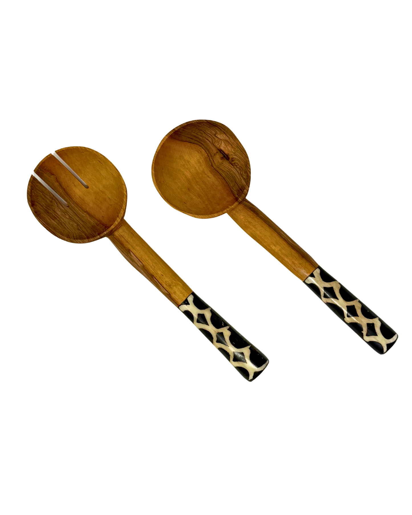 Spots Batik Olive Wood Salad Server (Set of 2)