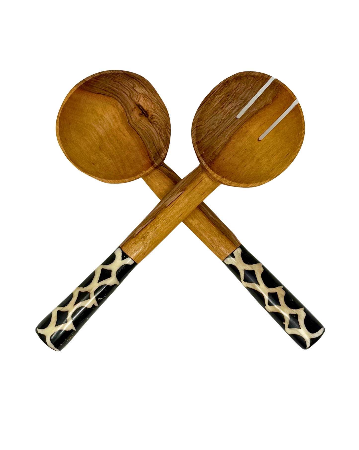 Spots Batik Olive Wood Salad Server (Set of 2)