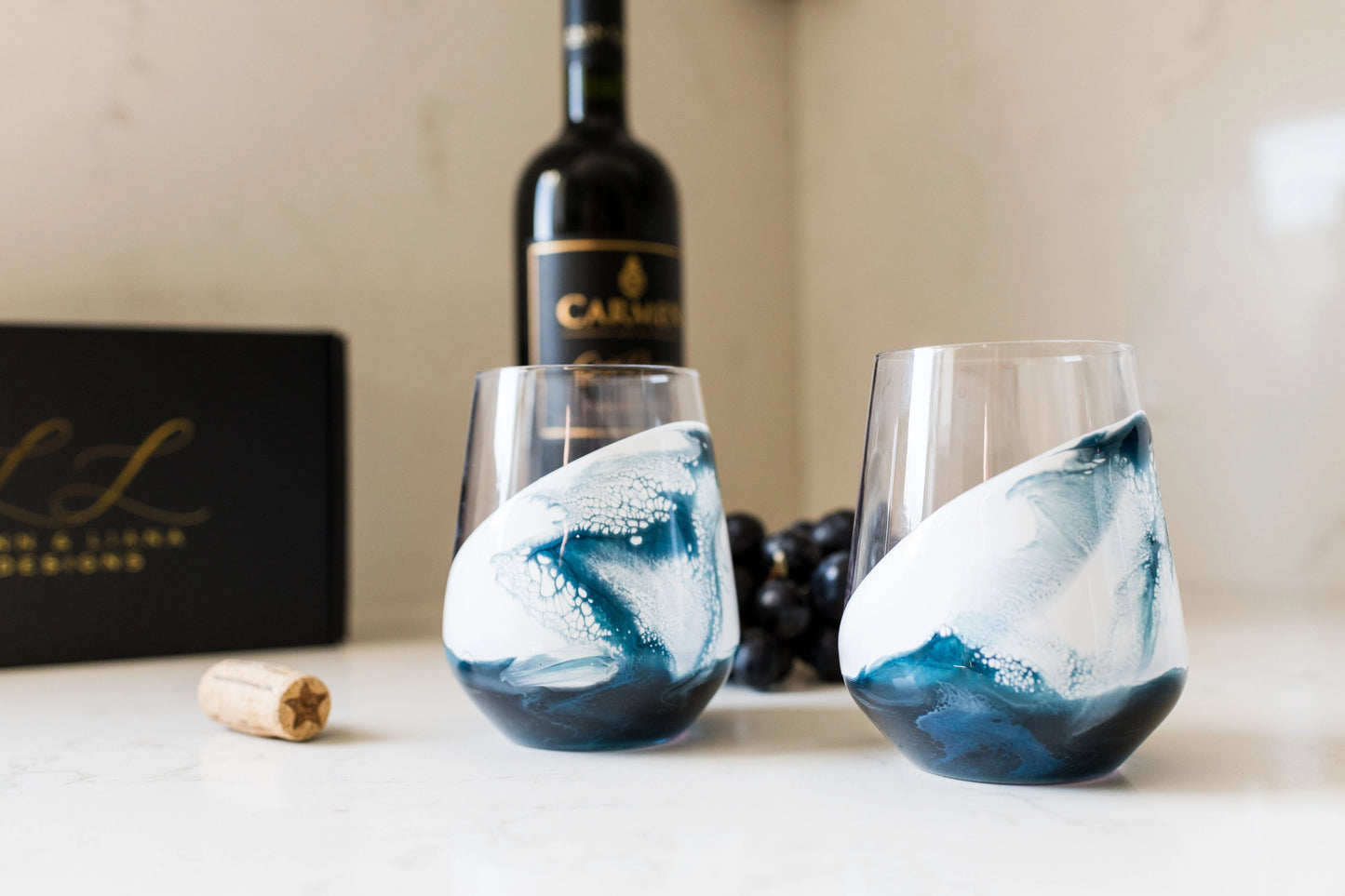 Deep Sky Resin Coated Stemless Wine Glasses (Set of 2)