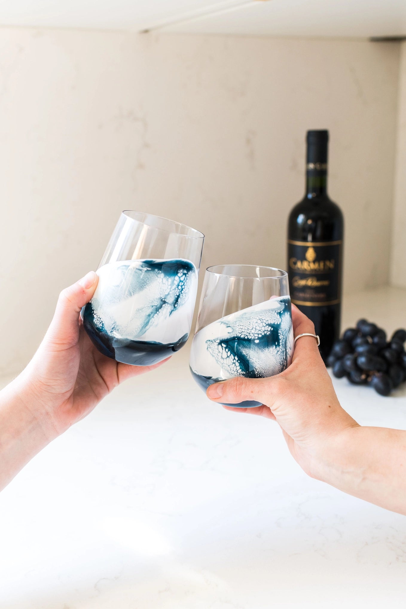Deep Sky Resin Coated Stemless Wine Glasses (Set of 2)