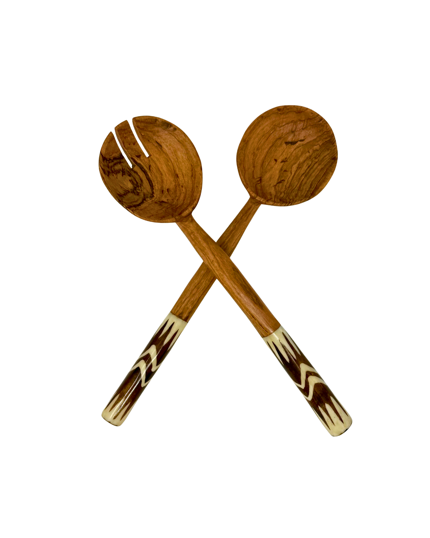African Batik Olive Wood Salad Server (Set of 2)