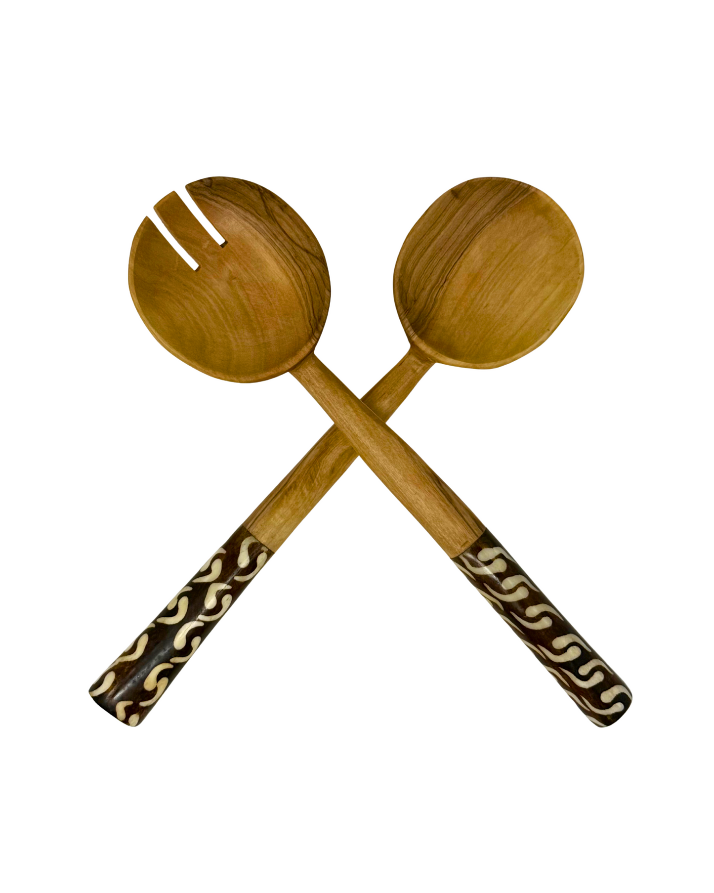 African Teardrop Olive Wood Salad Server (Set of 2)