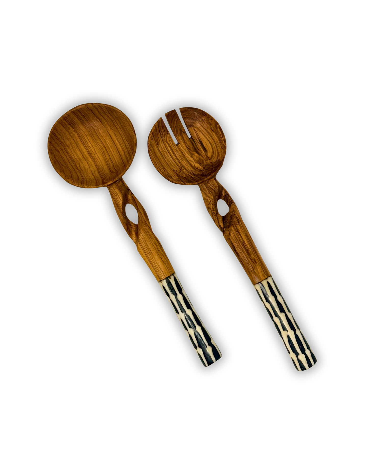 African StripeTwisted Olive Wood Salad Server (Set of 2)
