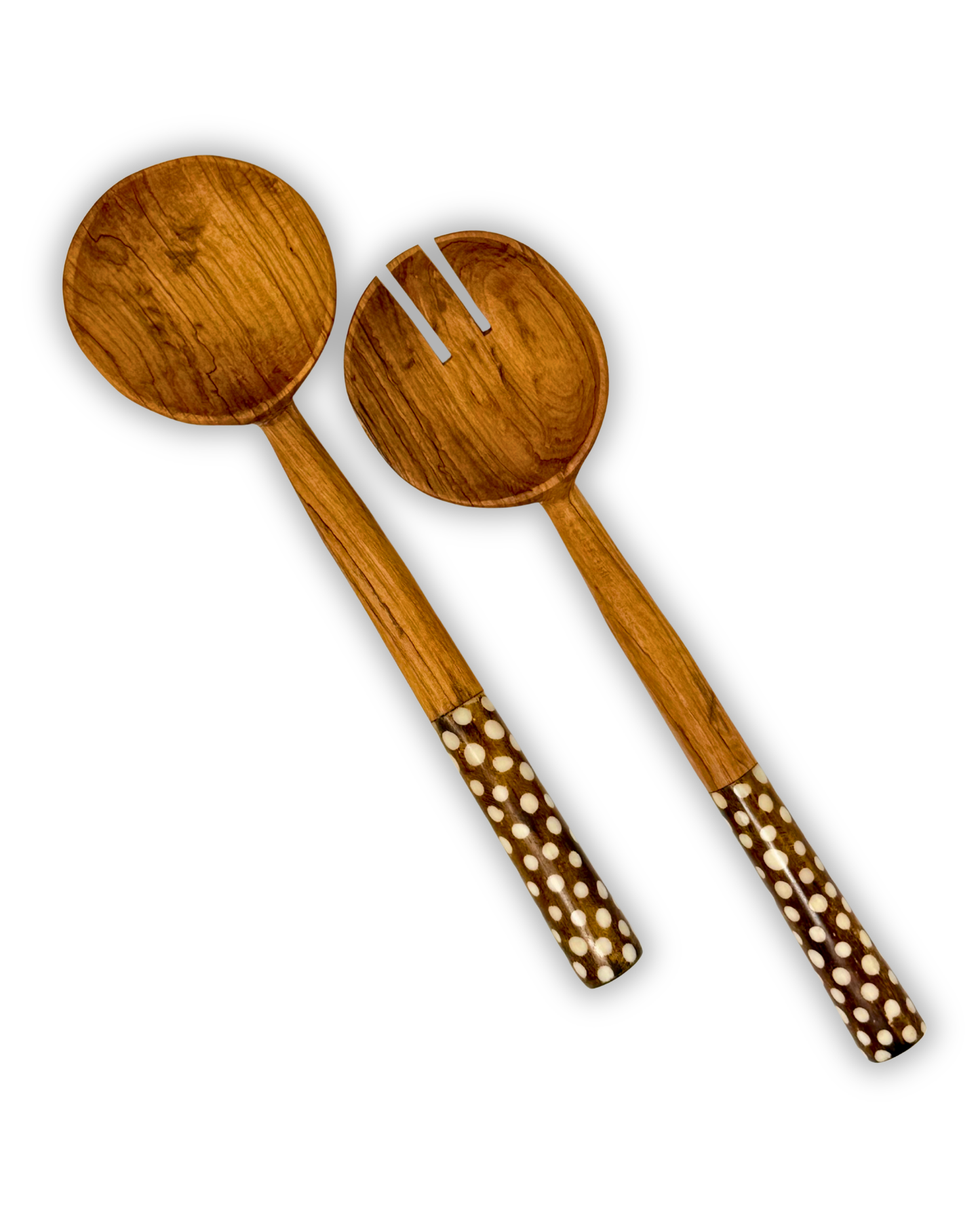 Polka Dot Olive Batik Bone Salad Server (Set of 2)
