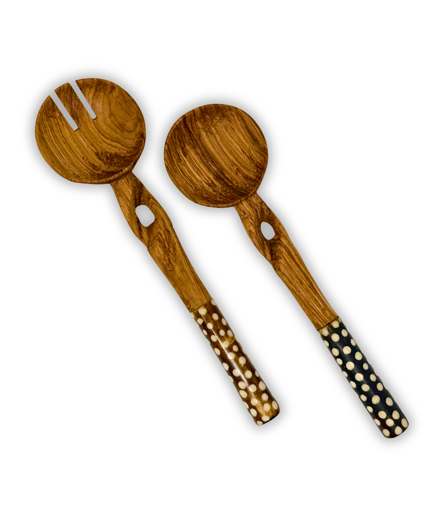 2-Tone Polka Dot Twisted Olive Batik Bone Salad Server (Set of 2)