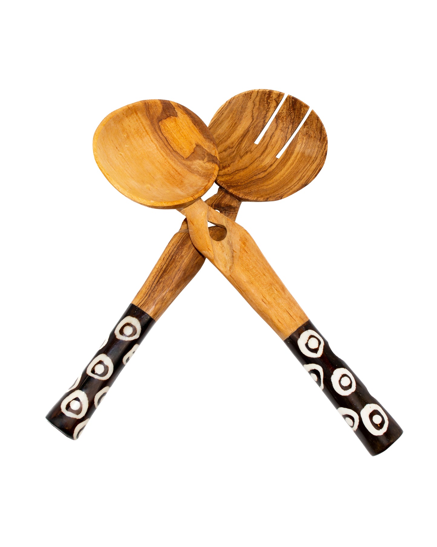 Olive Wood Swirl Batik Inlay Accent Salad Server (Set of 2)