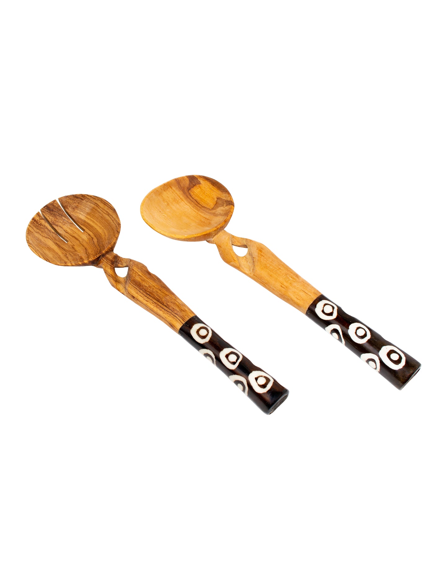 Olive Wood Swirl Batik Inlay Accent Salad Server (Set of 2)