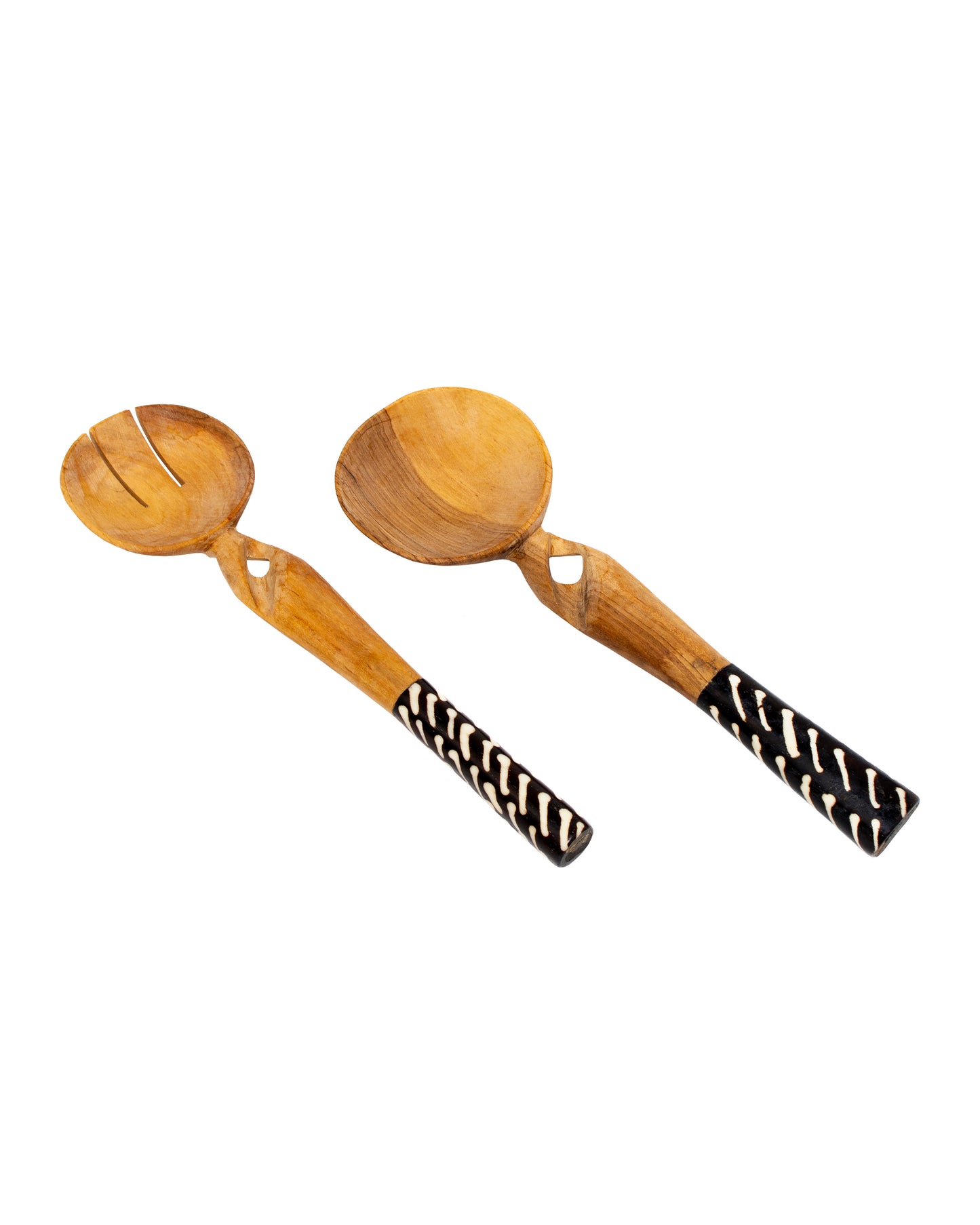 Olive Wood Stripe Batik Inlay Accent Salad Server (Set of 2)