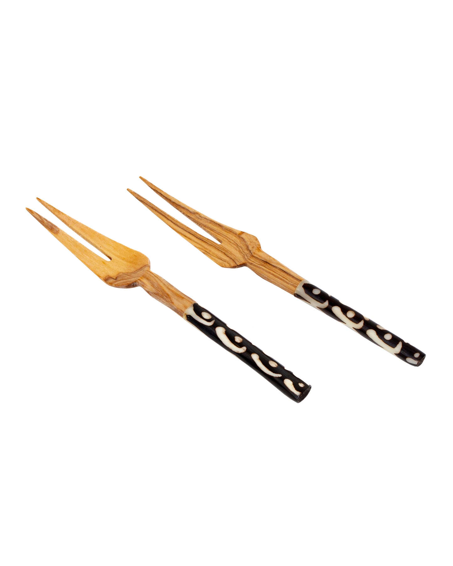 Olive Wood Batik Inlay Accent Appetizer Forks (Set of 2)