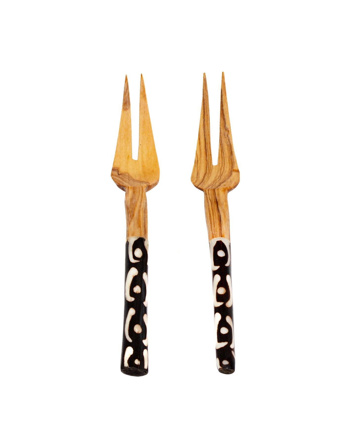Olive Wood Batik Inlay Accent Appetizer Forks (Set of 2)