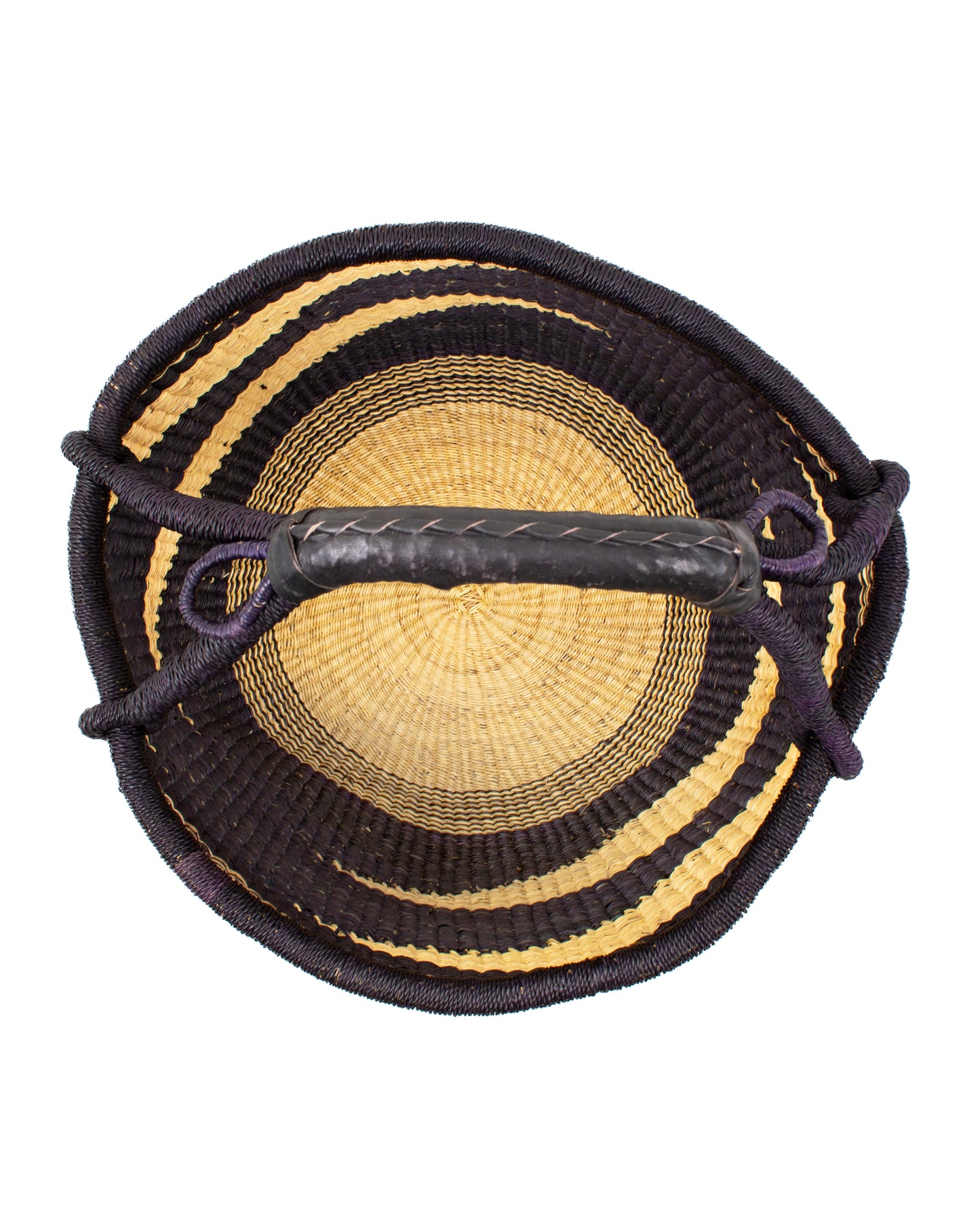 African Leather Handle Stripe Bolga Market Basket