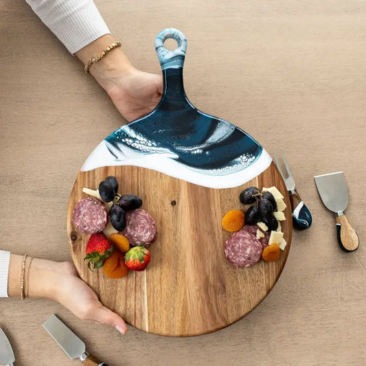 Deep Sky Resin Coated Round Charcuterie Board