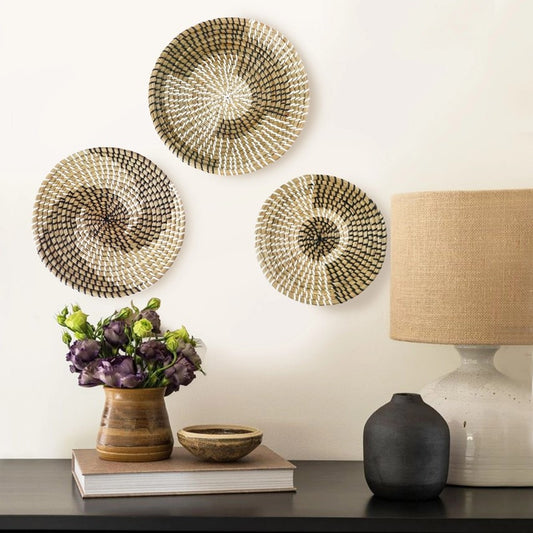 Woven Wicker Plastic Swirl Wall Disks (Set of 3)