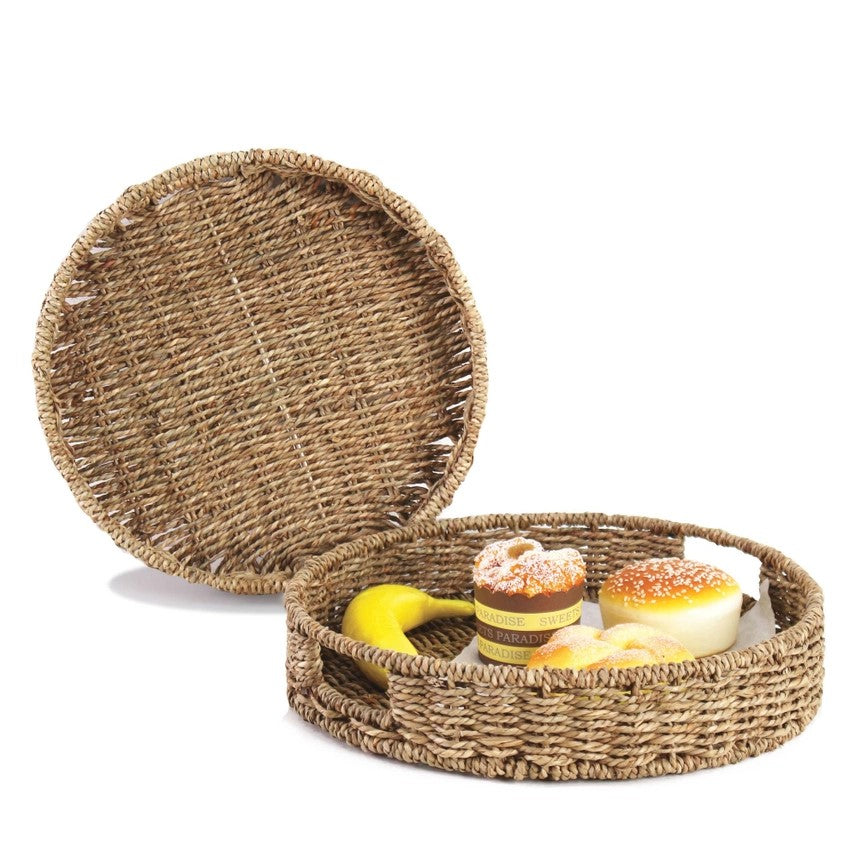 Handwoven Seagrass Serving Basket Tray (Set of 2)