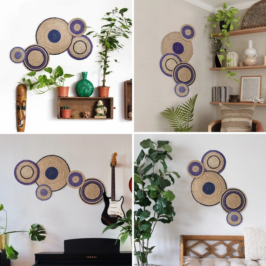 Graphic Seagrass Hanging Wall Disks (Set of 5)