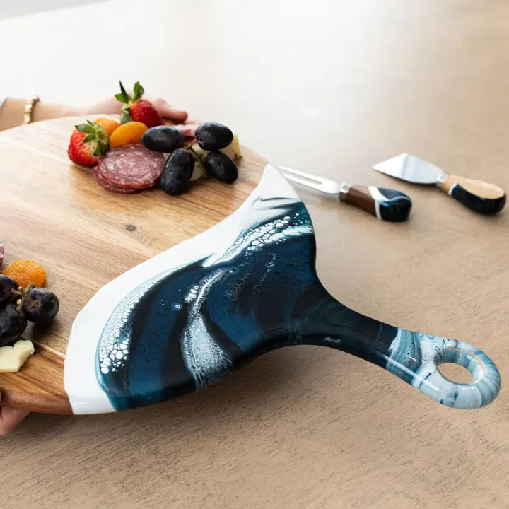 Deep Sky Resin Coated Round Charcuterie Board