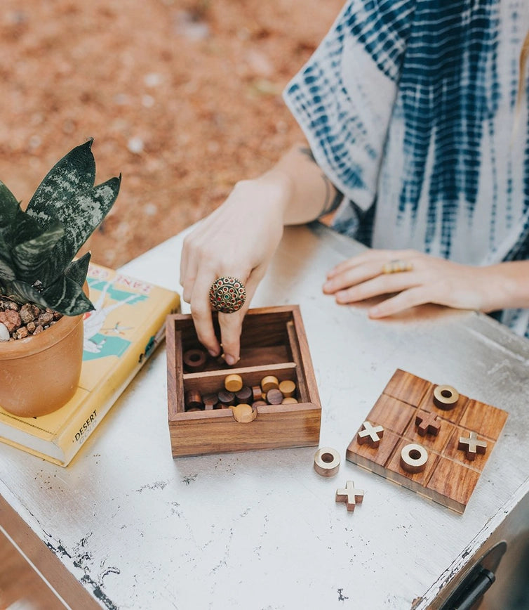 Soma Checkers and Tic Tac Toe Wood Game Set