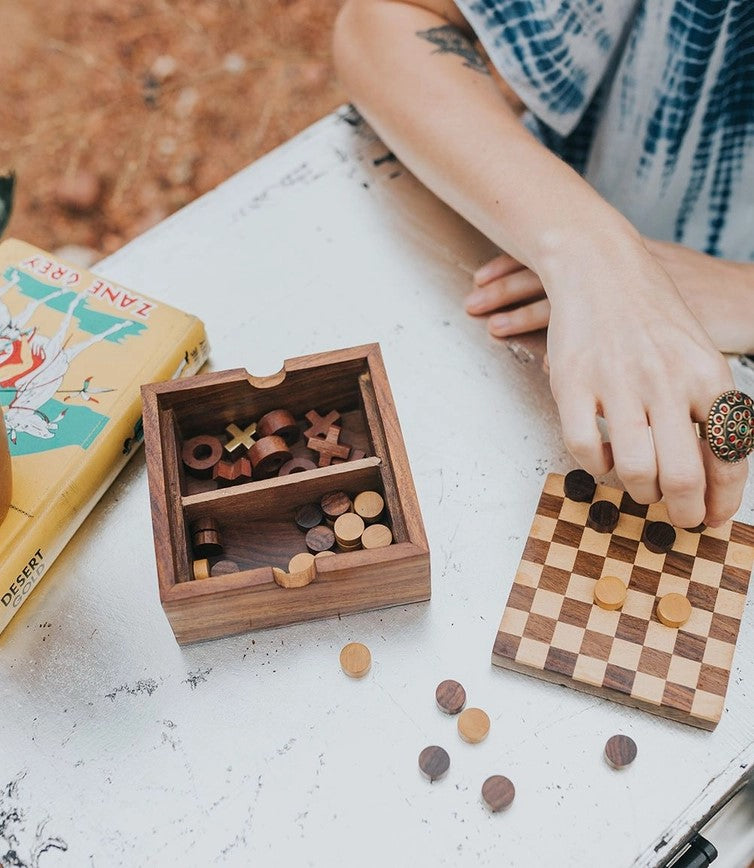 Soma Checkers and Tic Tac Toe Wood Game Set