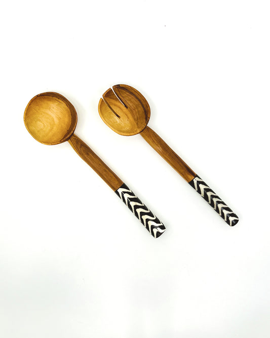 Adamu Olive Batik Bone Salad Server (Set of 2)