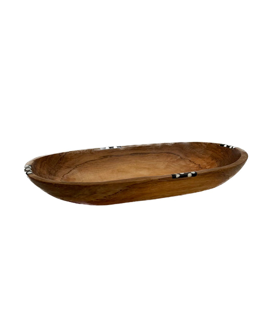 Natori Olive Wood Bowl with Batik Bone Inlay