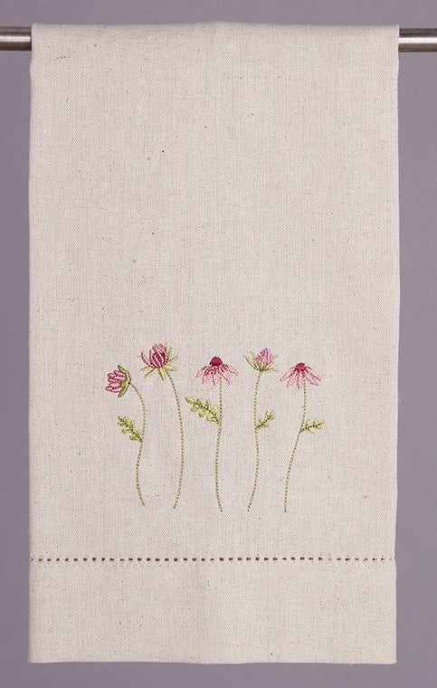 Pink Daisy Floral Embroidered Guest Towel