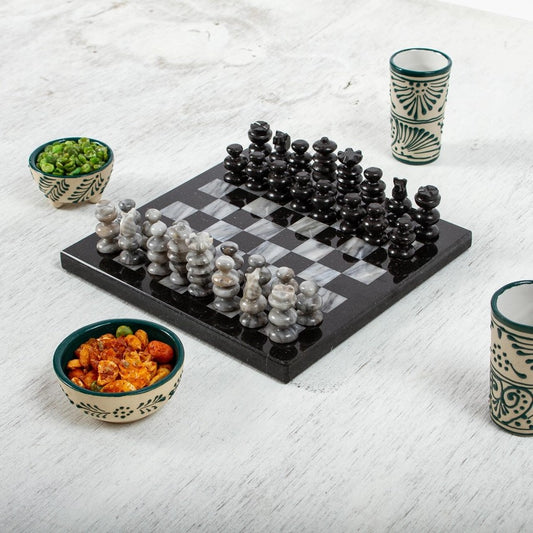 Handmade Black/Grey Battle Marble Chess Set