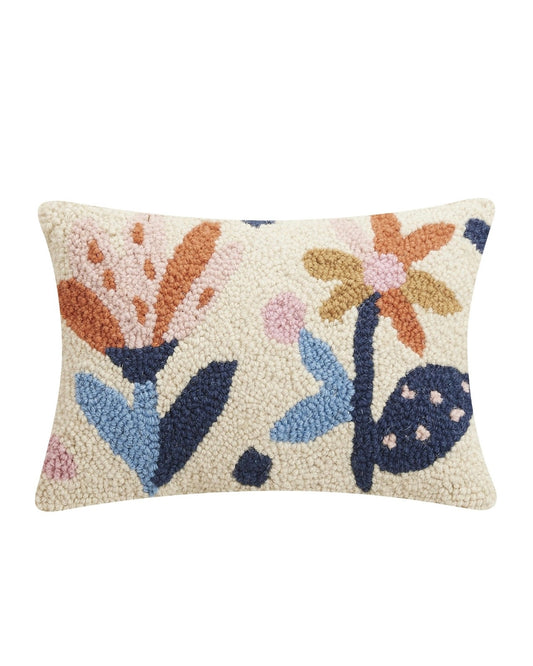 Abstract Flowers Wool Hooked Pillow (12"x8")
