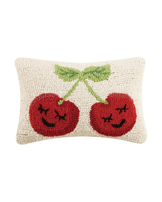 Cherries Wool Hooked Pillow (12" x 8")