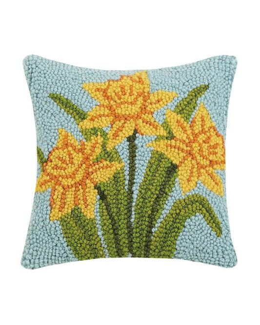 Daffodil Flower Wool Hooked Pillow (10" x 10")