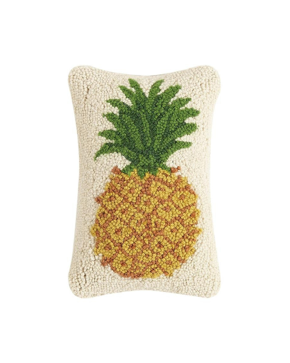 Pineapple Wool Hooked Pillow (12" x 8")