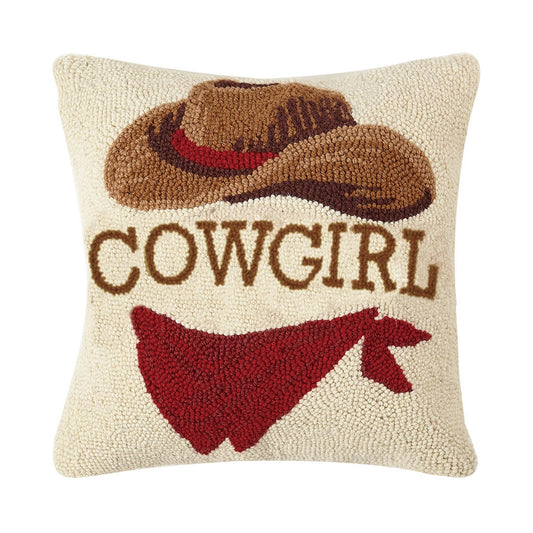 Cowgirl Wool Hooked Pillow (16"x16")
