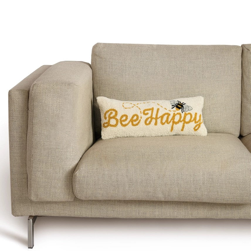 Bee Happy Wool Hooked Pillow (20" x 8")