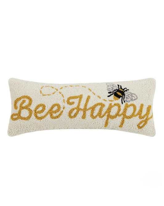 Bee Happy Wool Hooked Pillow (20" x 8")