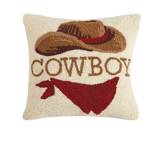 Cowboy Wool Hooked Pillow (16"x16")